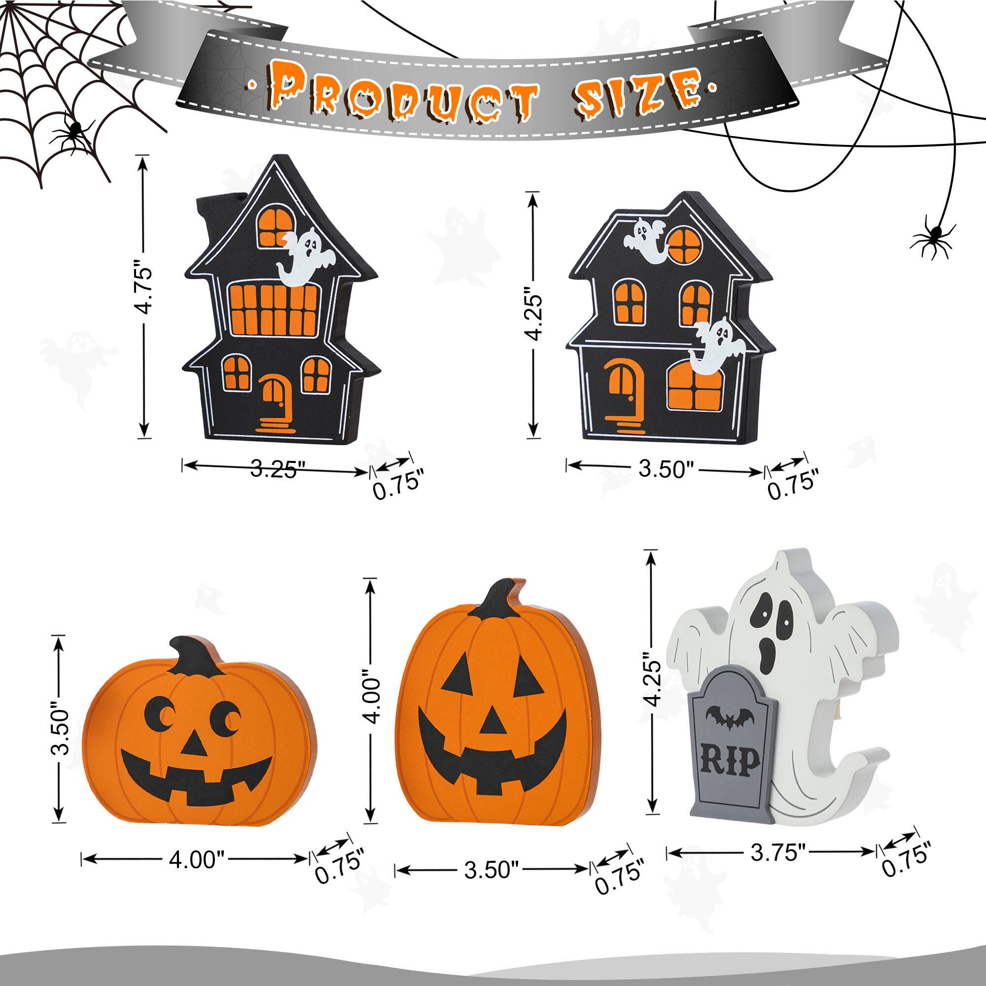 Glitzhome® Halloween Wooden Haunted House, Pumpkin & Ghost Table Block Set